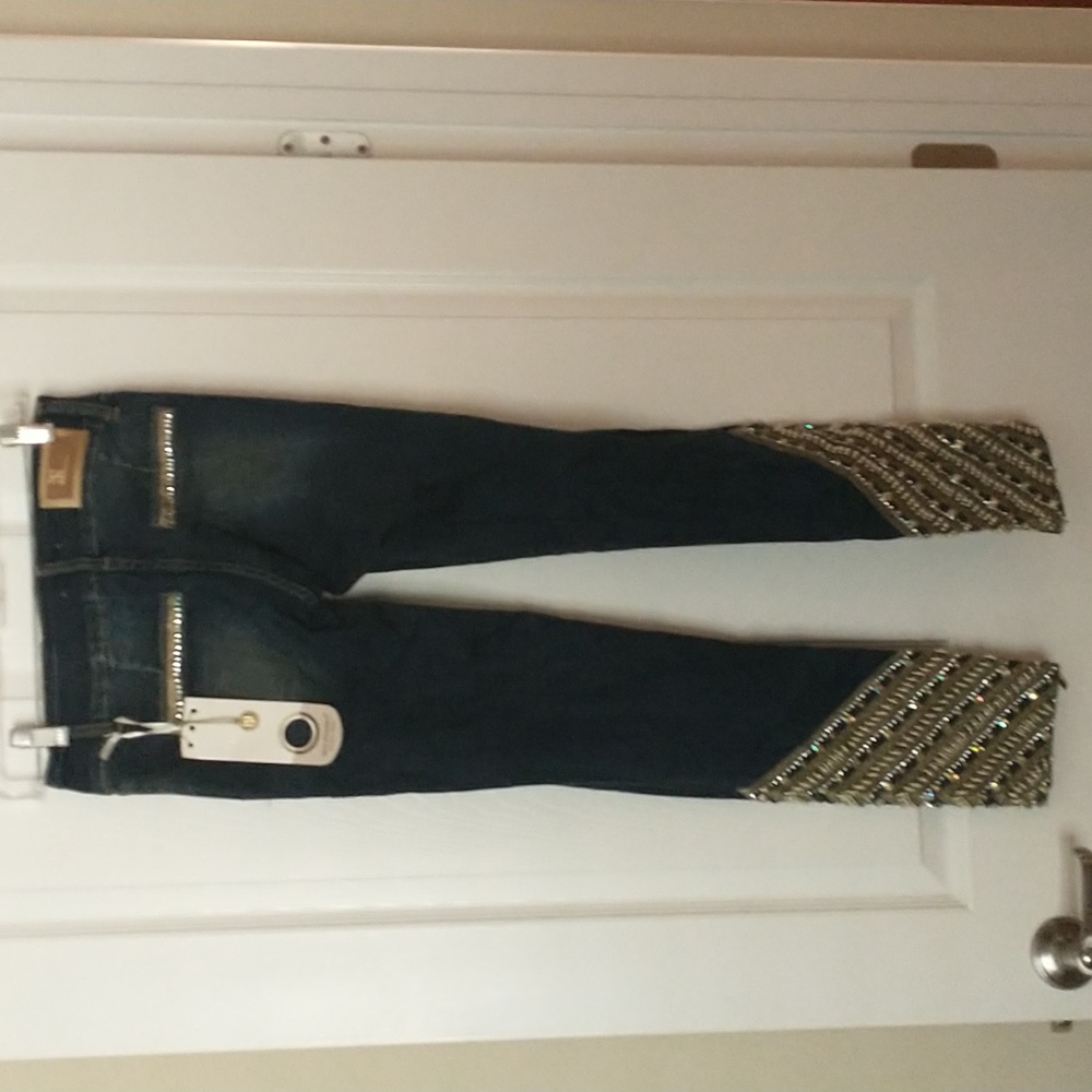 Skinny jeans, Nice Istanbul, Turkish, heavily jeweled jeans, European 40, NWT - Picture 7 of 14